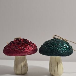 Kirklands home set of 2 glitter and beads mushroom ornaments new